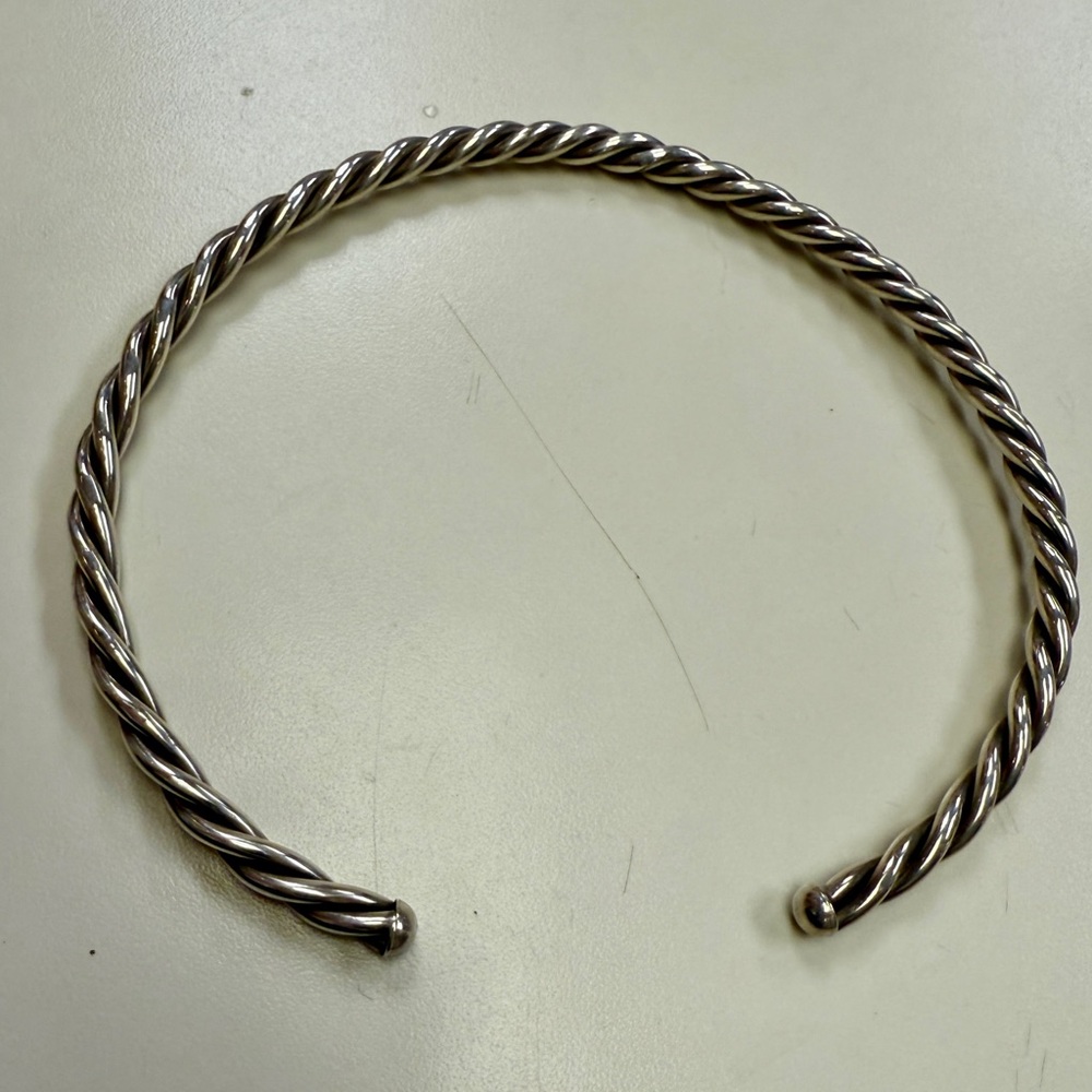 Silver Toned Twisted Open Bangle / Cuff Style Necklace